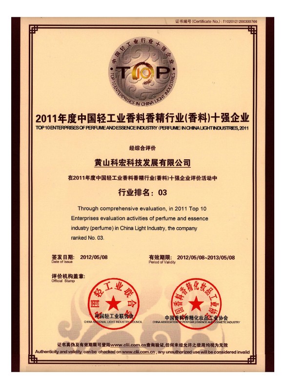 中國(guó)香料行業(yè)十強(qiáng)企業(yè)